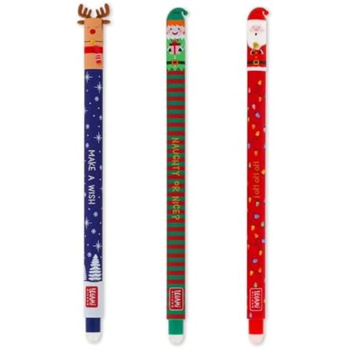 - 3lü set silinebilir jel kalem, Noel baskısı, ısıya duyarlı silinebilir mürekkep, kırmızı, mavi, yeşil, Noel kalemi, kağıt tüketmeden silme