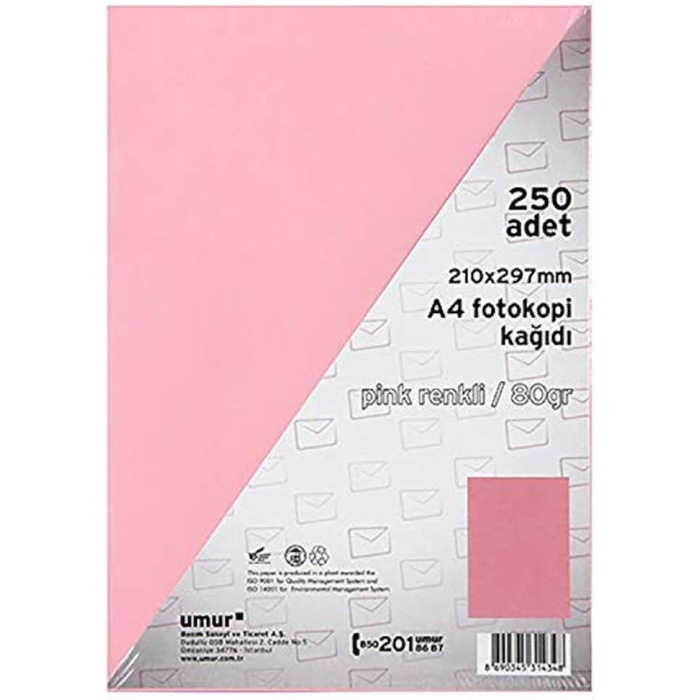A4 Renkli Fotokopi Kağıdı, Pink, 250 Yaprak
