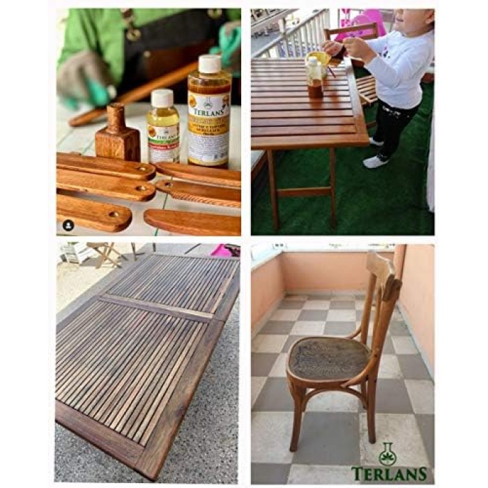 Doğal Ahşap Cila Seti Şeffaf Gomalak + Keten Yağı + Sürme Topu + Süngerli Zımpara