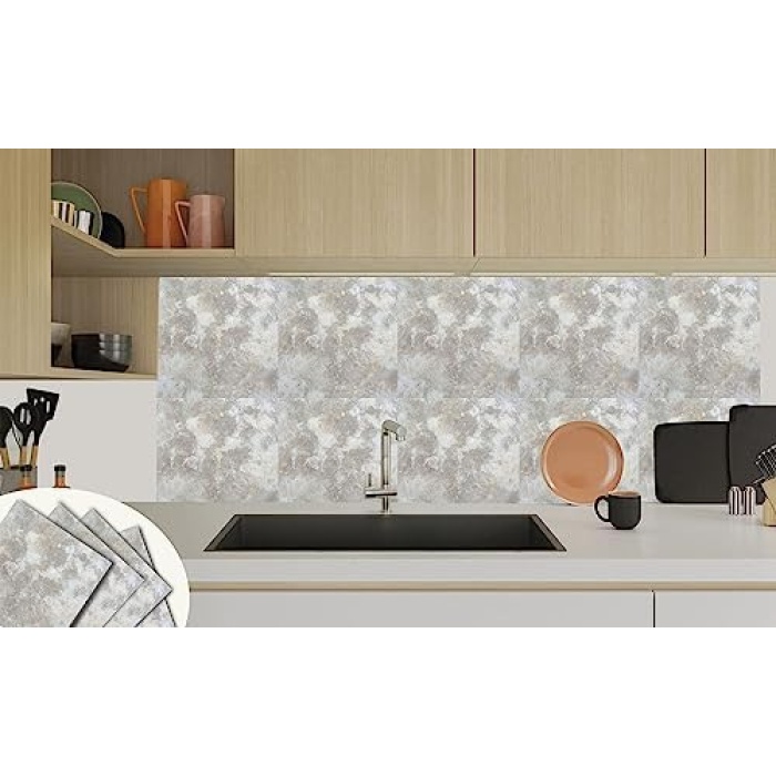 Kendinden Yapışkanlı Gri Mermer Desenli PVC Karo 30x30 cm (11 Adet / 1 m²)