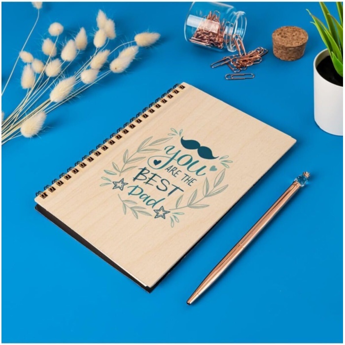 En Iyi Babalara Hediye 8 Cm X 12 Cm Ölçülerinde Çizgisiz 48 Yaprak Ahşap Kapaklı Defter