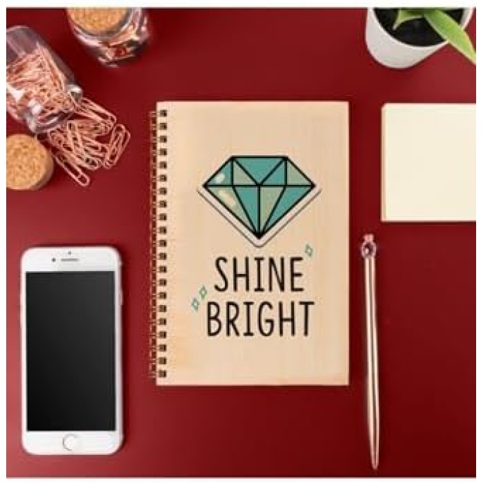 Shine Bright Tasarımlı 8 Cm X 12 Cm Ölçülerinde Çizgisiz 48 Yaprak Ahşap Kapaklı Defter