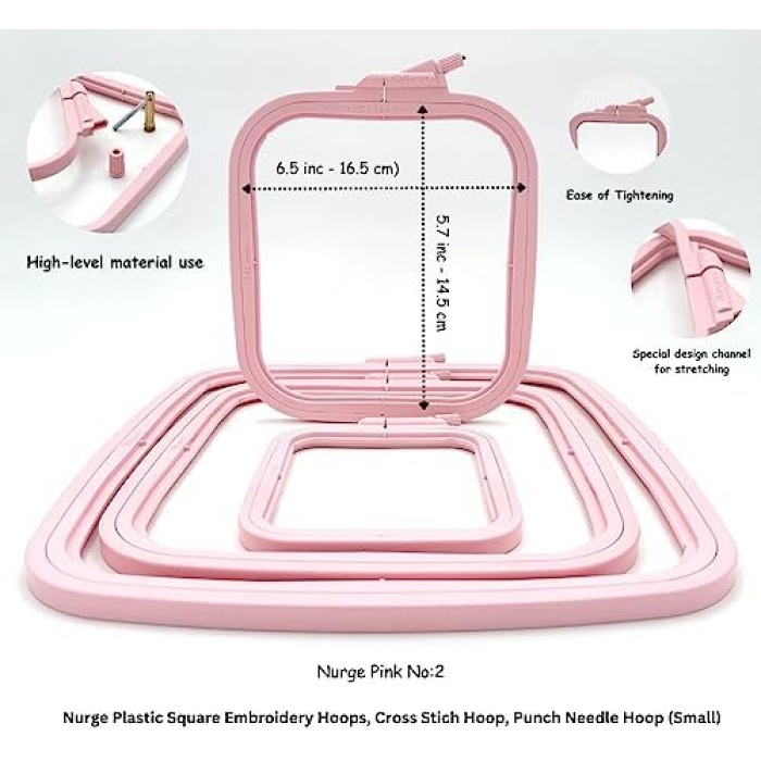 Pembe Küçük (No:2) Plastik Kare Nakış Kasnağı, Çapraz Dikiş Çemberleri, Zımba İğne Halkası, Kendin Yap El İşi Dikiş, ABS Plastik Nakış Çemberleri