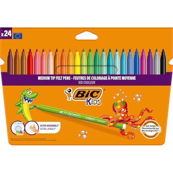 Kids Kid Couleur Ultra Yıkanabilir Keçeli Boya Kalemi 24 Renk, Kolayca Çoğu Kumaştan Çıkar, Su Bazlı Keçeli Kalem