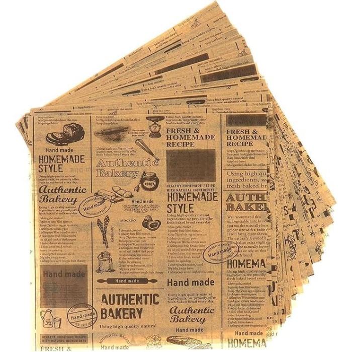 Vintage Kendinden Desenli Sunum Kağıdı, Yağlı Kağıt, Gıda Servis Kağıt 50 Adet