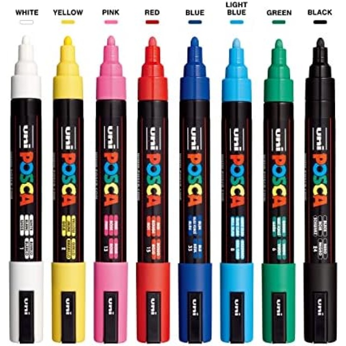 Full Set 8 Akrilik Boya Kalemi Ters Çevrilebilir Orta Uçlu Kalem Uçları, Posca Kalemleri Kaya Boyama, Kumaş, Cam Boya, Metal Boya ve Grafiti için Akrilik Boya İşaretleyicileridir