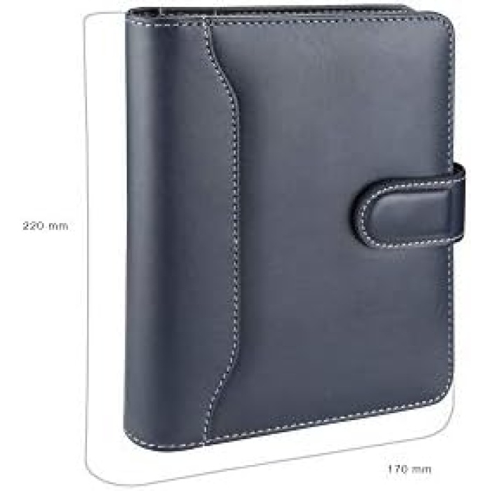 4655 Ajanda Tarihsiz Kareli 14X20 cm Ajanda/Defter Hesap Makineli Suni Deri Organizer, Lacivert