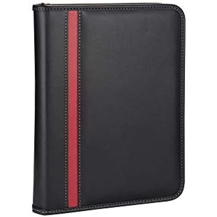 2025 Ajanda Suni Deri Fermuarlı 4 Halka Mekanizmalı Hesap Makineli Organizer, Siyah, 21X27 Cm
