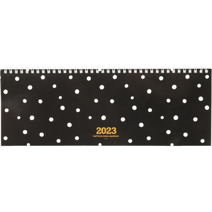 Color 2023 AJ-65 12x33,5 Haftalık Masa Ajandası, Siyah Puantiye