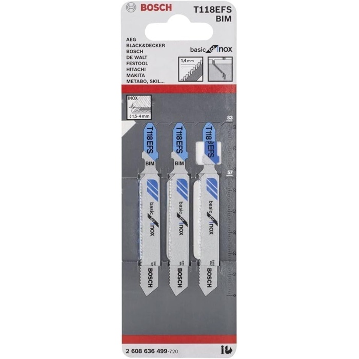 3 dekupaj testere bıçağı T 118 EFS Basic for Inox (paslanmaz çelik saclar için, profesyonel aksesuar dekupaj testere)