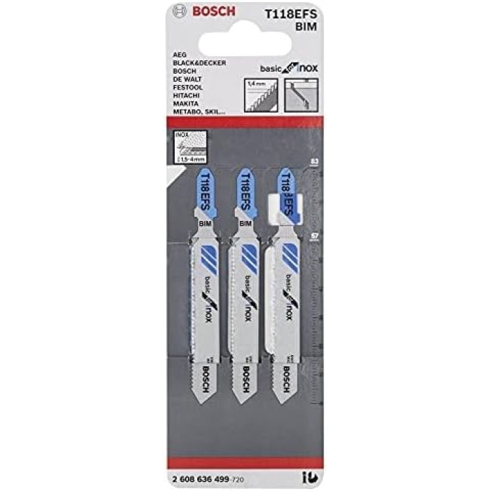 3 dekupaj testere bıçağı T 118 EFS Basic for Inox (paslanmaz çelik saclar için, profesyonel aksesuar dekupaj testere)