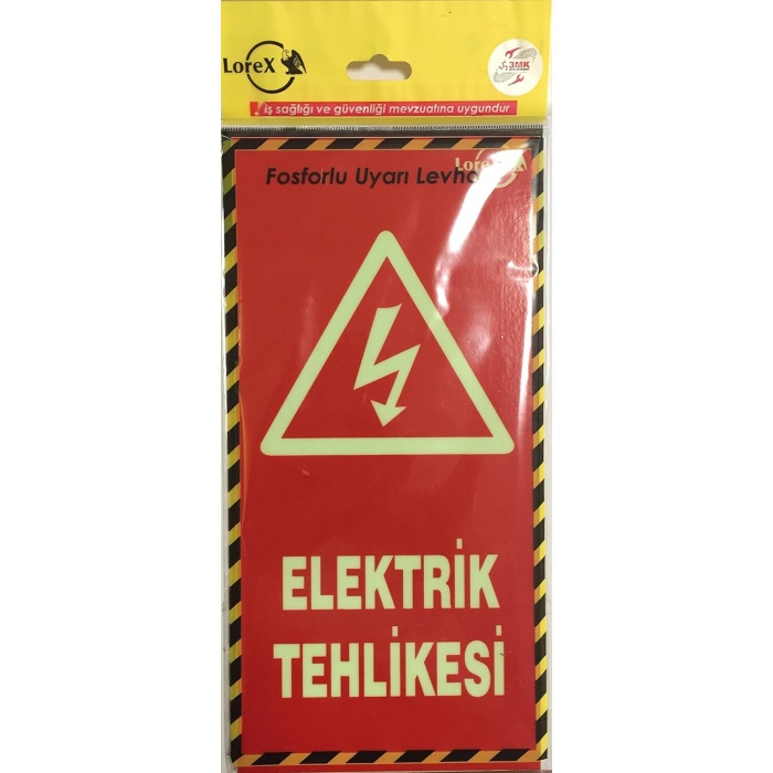 LR-FEH Elektrik Tehlikesi Yazılı Fosforlu Kırmızı Uyarı Levhası, Elektrik Tehlikesi Levhası
