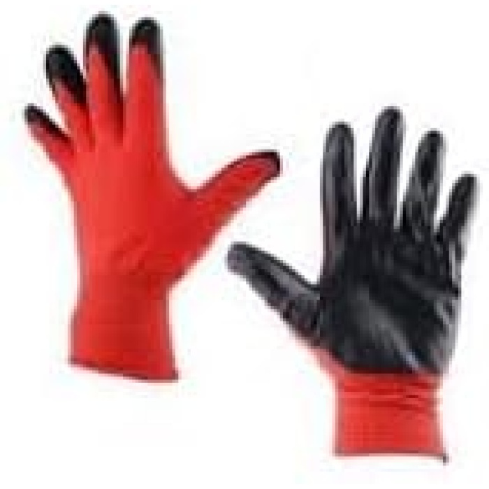 YAPI Polyester Örme Nitril Eldiven Çift, No 10, Kırmızı Siyah 6 ÇİFT