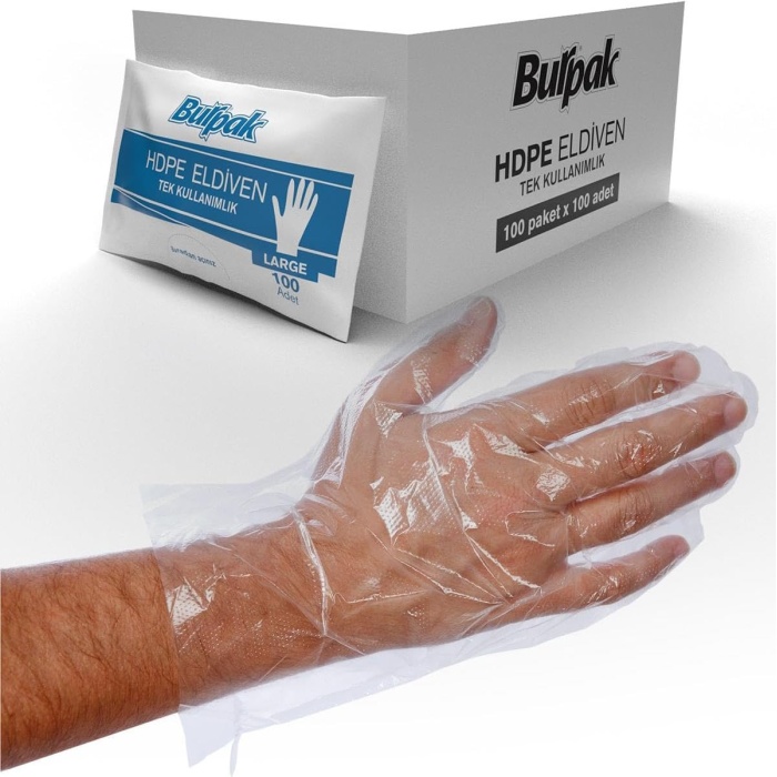HDPE İş Temizlik Tek Kullanımlık Şeffaf Eldiven/Büyük Boy / 100 Adetlik 20 Paket - Koli