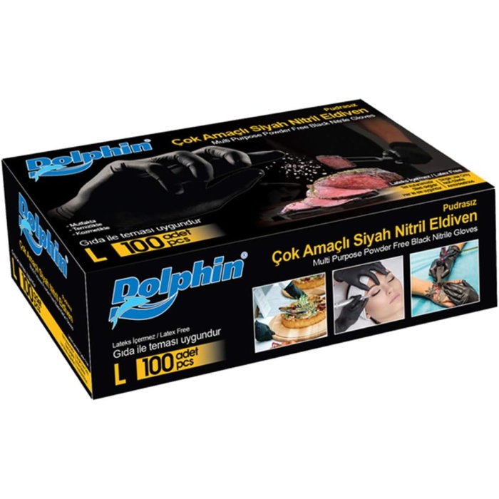At Market Dolphin Çok Amaçlı Siyah Nitril Eldiven (S) 100lü (Gıdaya Uygun)