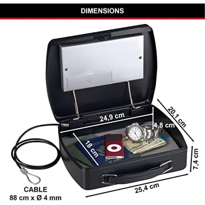 Lock taşınabilir kasa [şifreli kilit]  P008EML – Elektronik cihazlar, kimlik kağıtları, nakit para ve daha fazlası için ideal