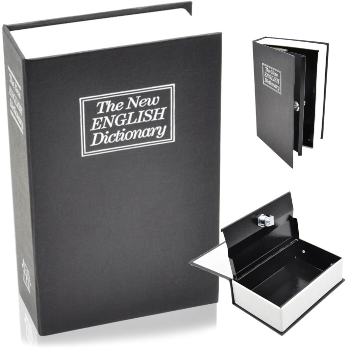 Kitap kasası kasa, siyah, güvenli kitap kasası, 180 x 115 x 55 mm, 2 anahtar, değerli eşyalar için saklama yeri