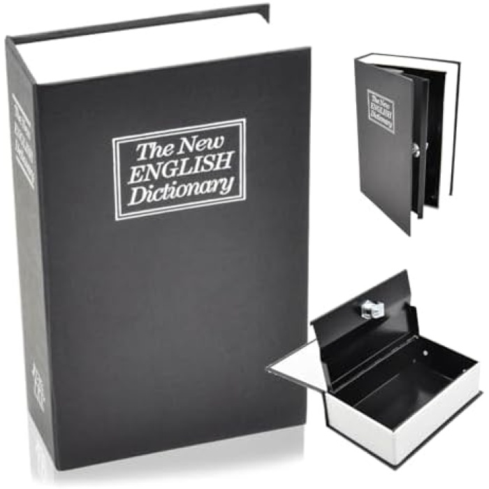 Kitap kasası kasa, siyah, güvenli kitap kasası, 180 x 115 x 55 mm, 2 anahtar, değerli eşyalar için saklama yeri