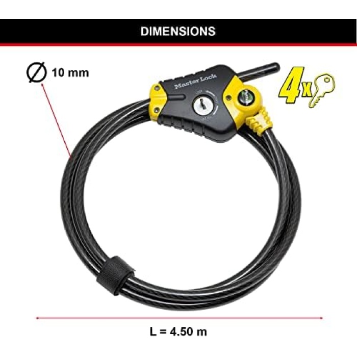 Lock 8420EURD Tuş Kilitli Ayarlanabilir Kablo Kilidi   - Spor malzemeleri, aletler ve dış mekan mobilyaları için ideal