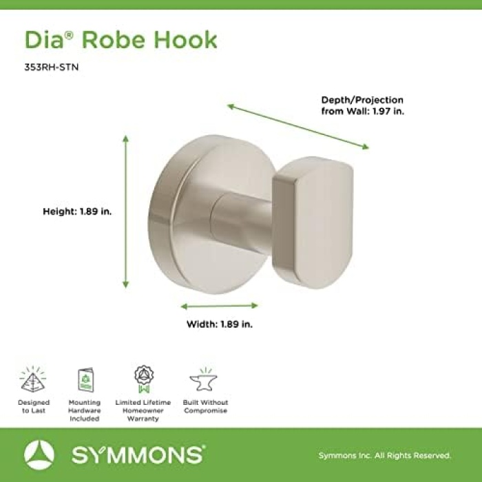 353RH-STN Dia robe Hook, saten nikel Finish Symmons