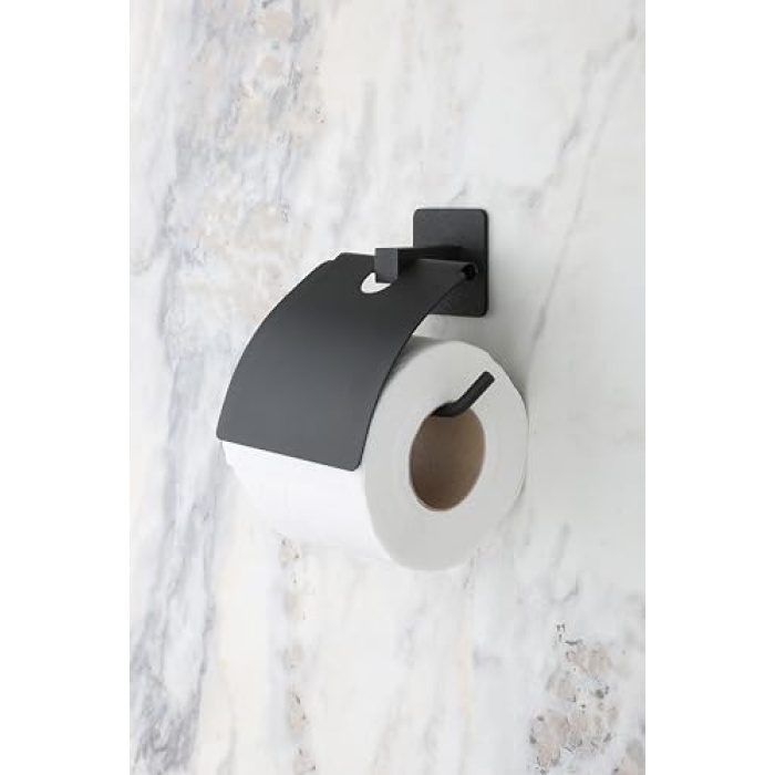 Banyo Kare Siyah Yapışkanlı Kapaklı Tuvalet Kağıtlığı Wc Kağıtlık Tuvalet Kağıdı Askısı