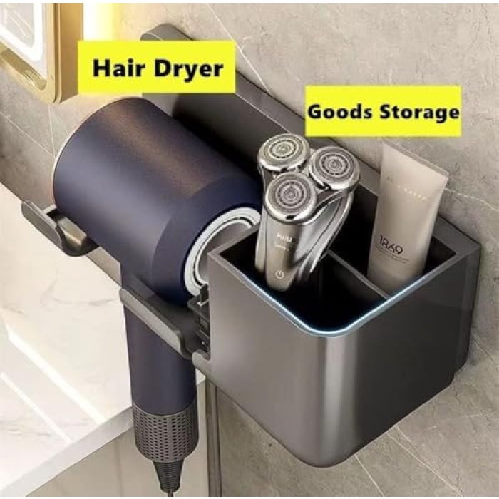 Saç Kurutma Makinesi Tutucu Banyo Organizeri: Duvara Monte Edilebilir, Pratik Depolama Çözümü (Antrasit)