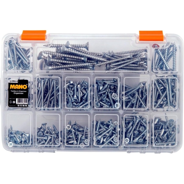 All Essential Fasteners Netzerkoz 555 Parça Vida 12 Çeşit Sunta Vidası Seti - Organizerlı Vida Seti