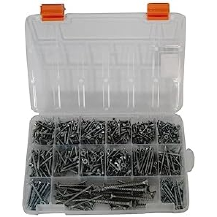 All Essential Fasteners Netzerkoz 555 Parça Vida 12 Çeşit Sunta Vidası Seti - Organizerlı Vida Seti