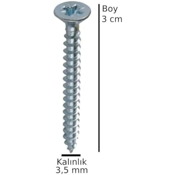Sunta Ahşap Ağaç Tahta Vidası Yıldız Uçlu Vida 30 Adet Boy 3 cm Kalınlık 3,5 mm