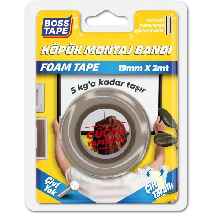 Tape 5 KG Köpük Montaj Aksesuar Yapıştırma Bandı 19mmx2mt