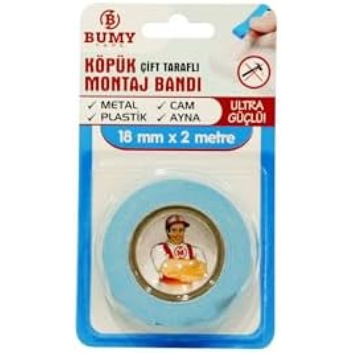 ÇİFT TARAFLI KÖPÜK MONTAJ BANDI 18 MM X 2 MT - İÇ VE DIŞ MEKAN KULLANIMA UYGUN