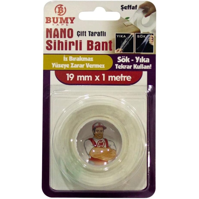 NANO SİHİRLİ BANT 19 MM X 1 MT/ŞEFFAF/SÖK YIKA TEKRAR KULLAN