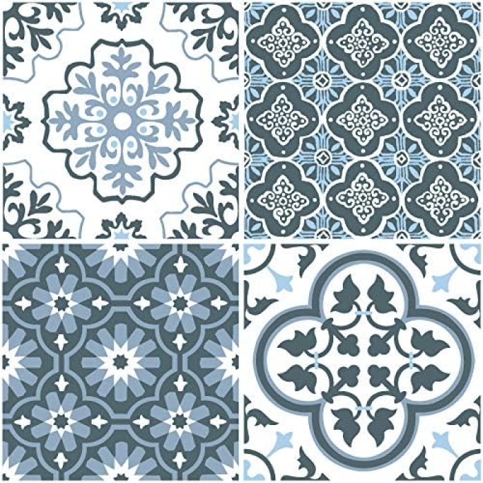 Wallpops FP2951 Leyton Peel & Stick Floor Tiles Yer Karosu, Mavi