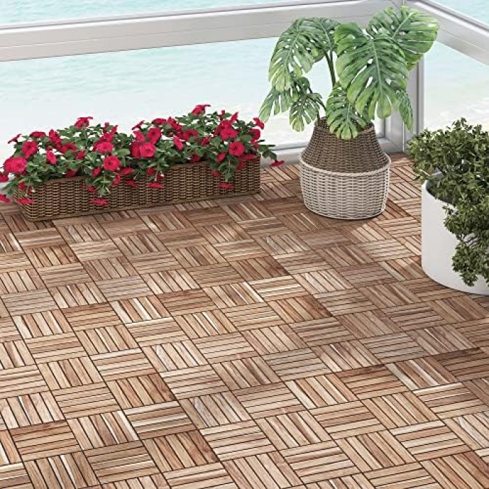 REAL WOOD “GERÇEK TEAK” KLASİK, Yüzeyi İşlenmemiş, Kilitli Karo Deck, 30×30 cm (10lu Paket), İç ve Dış Mekan Kullanımı için Kolay Kurulum Yer Karosu, 20 çıtalı/karo, FSC sertifikalı