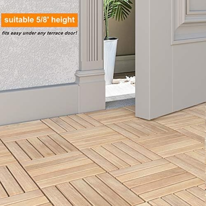 REAL WOOD “GERÇEK TEAK” KLASİK, Yüzeyi İşlenmemiş, Kilitli Karo Deck, 30×30 cm (10lu Paket), İç ve Dış Mekan Kullanımı için Kolay Kurulum Yer Karosu, 20 çıtalı/karo, FSC sertifikalı