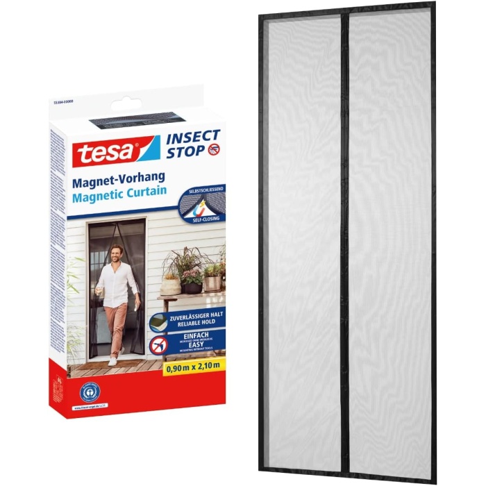Kendinden kapanan mıknatıslı perde, balkon ve teras kapıları için mıknatıslı, delmeden kolay montaj için, 2,1 m x 0,9 m