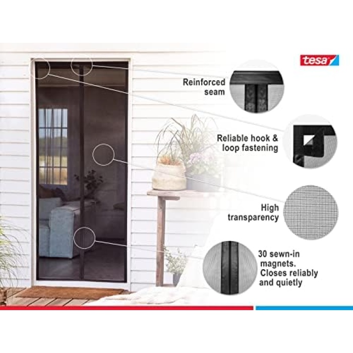 Kendinden kapanan mıknatıslı perde, balkon ve teras kapıları için mıknatıslı, delmeden kolay montaj için, 2,1 m x 0,9 m