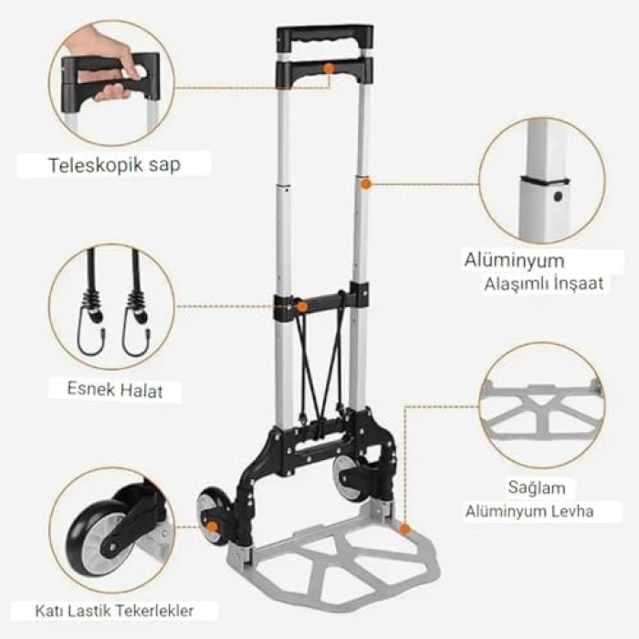 Multi Fonksiyon Katlanır 70 Kg Kapasiteli Portatif Koli Taşıma Aracı