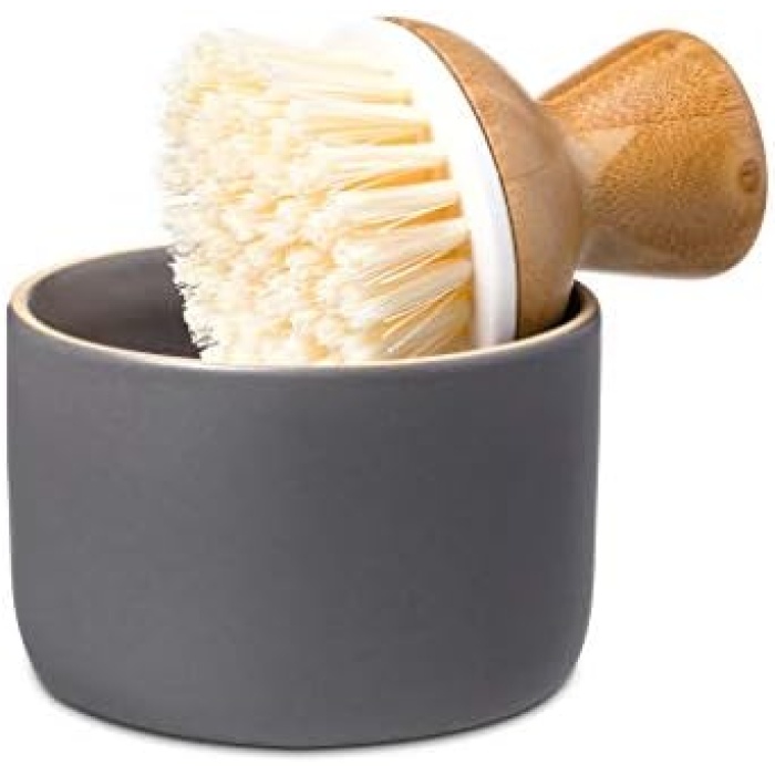 Circle Bubble bis Keramik Seifenspender & Scrubber Schwamm Set, weiß, grau/weiß, Dish Brush + Dispenser