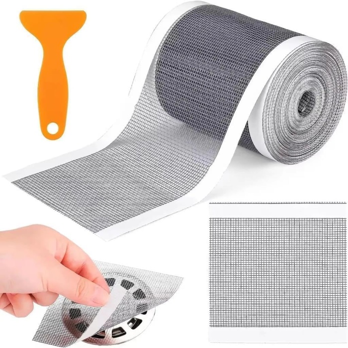 Çok Amaçlı Gider Süzgeci ve Sineklik Tamir Kiti Saç süzgeci duş 12CM x 4M gider saç tutucu tek kullanımlık duş gideri fileli gider süzgeci plastik spatula