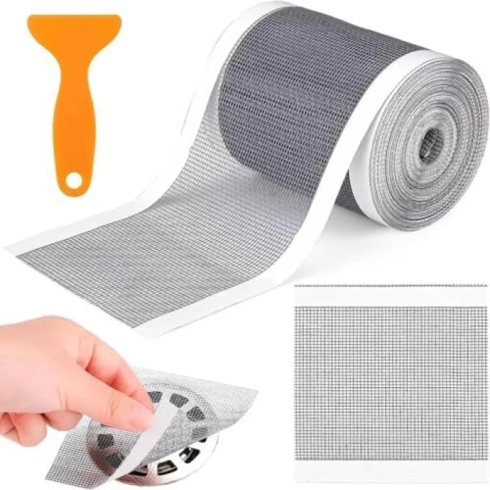Çok Amaçlı Gider Süzgeci ve Sineklik Tamir Kiti Saç süzgeci duş 12CM x 4M gider saç tutucu tek kullanımlık duş gideri fileli gider süzgeci plastik spatula