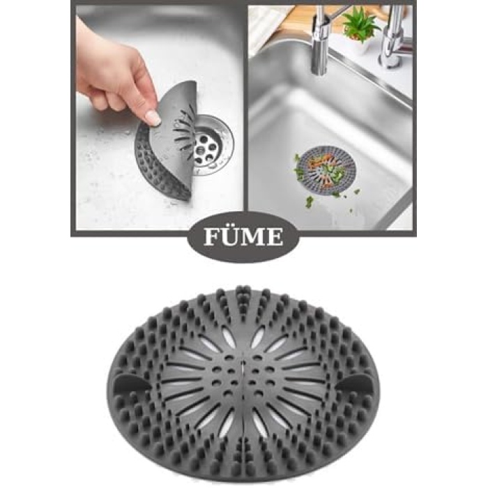 Süzgeçli Lavabo Banyo Küvet Tıkacı, Yuvarlak Evye Küvet Banyo Gider Kapağı Füme Renk Isgfm1