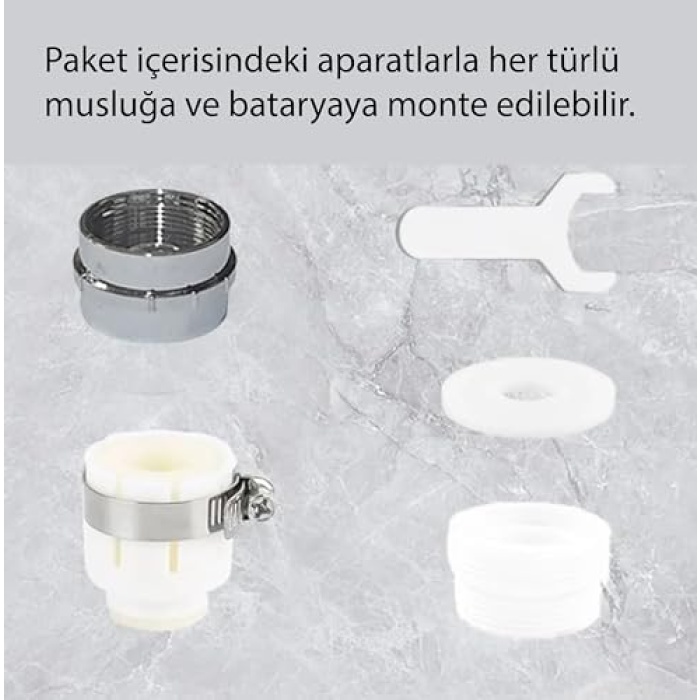 Ayarlanabilir Mutfak Armatür Musluk Başlığı, 4 Farklı Modlu Su Tasarruflu Fonksiyonel Musluk Batarya Başlığı, Şelale Mutfak Bataryası, Şelale modlu, Sıçramaya Dayanıklı Mutfak Lavabo (Gri)