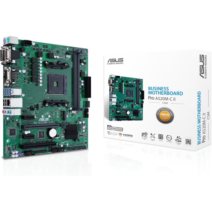 PRO A520M-C II/CSM AMD A520 AM4 DDR4 4600 DP HDMI DVI VGA M2 USB3.2 COM PCI TPM mATX ASUS 5X PROTECTION III Anakart