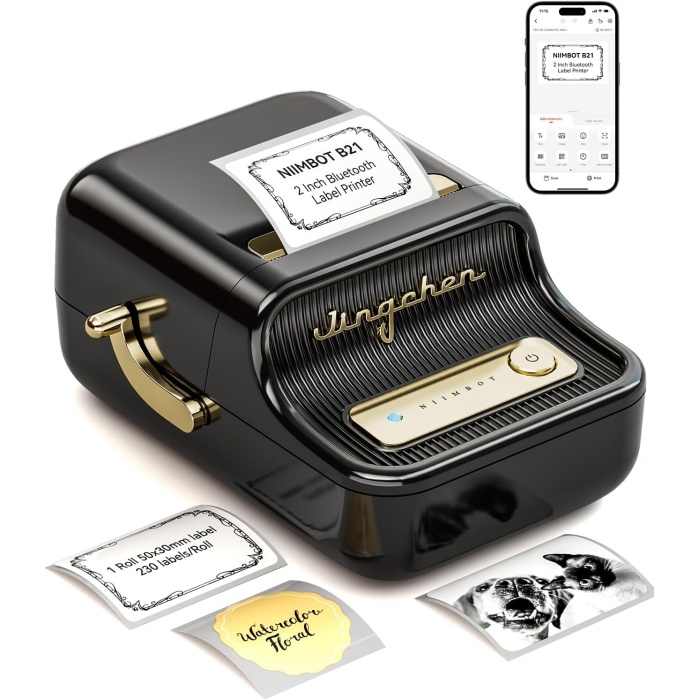 B21 Etiket Makinesi Mürekkepsiz Bluetooth Etiket Yazıcısı, Küçük İşletmeler için 2 İnç Taşınabilir Termal Yazıcı, Adres, Logo, Giyim, Posta, Mumlar, Takı, Hediye için Etiket Yazıcısı, Siyah