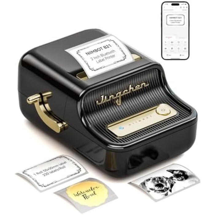 B21 Etiket Makinesi Mürekkepsiz Bluetooth Etiket Yazıcısı, Küçük İşletmeler için 2 İnç Taşınabilir Termal Yazıcı, Adres, Logo, Giyim, Posta, Mumlar, Takı, Hediye için Etiket Yazıcısı, Siyah