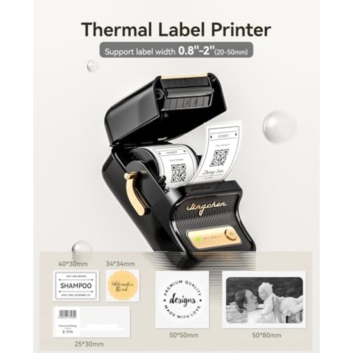 B21 Etiket Makinesi Mürekkepsiz Bluetooth Etiket Yazıcısı, Küçük İşletmeler için 2 İnç Taşınabilir Termal Yazıcı, Adres, Logo, Giyim, Posta, Mumlar, Takı, Hediye için Etiket Yazıcısı, Siyah