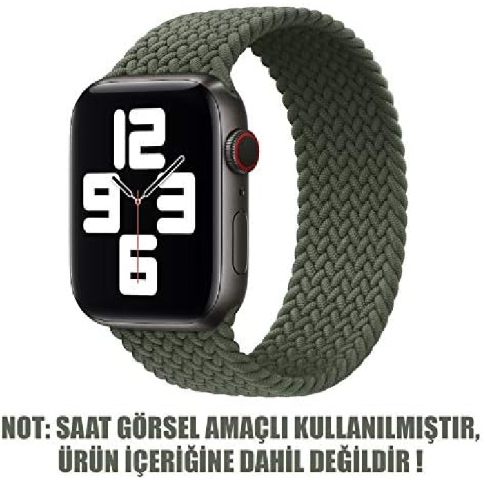 Apple Watch SE 44mm için Kordon, (Large Size, 160mm) Knitted Fabric Single Loop Koyu Yeşil [Watch SE 44mm ile Uyumlu Kordon - Koyu Yeşil]