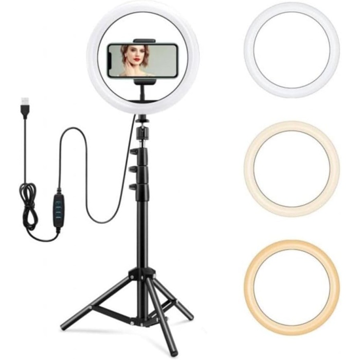Halka Işık Genişletilmiş Tripod Standı ve Telefon Tutucusu YouTube Videosu için Kamera Led Halka Işık Akış Makyaj Selfie Fotoğrafları iPhone Android ile Uyumlu (BBL HX260 10 Inç)