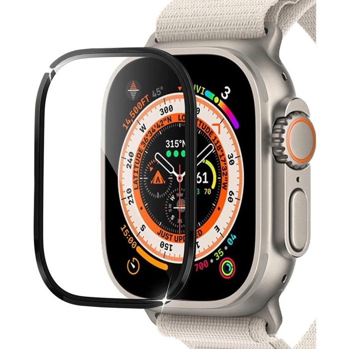 Apple Watch Ultra Tam Kaplayan Cam Ekran Koruyucu V2 Siyah